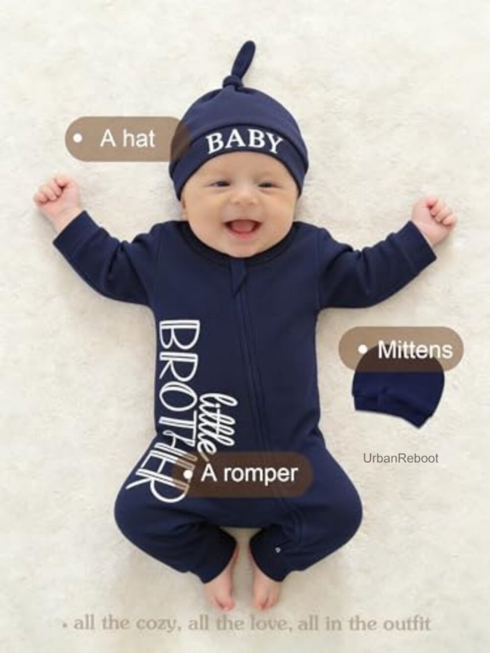 Baby Romper with Hat and Mittens - Newborn Outfit - Picture 2 of 7